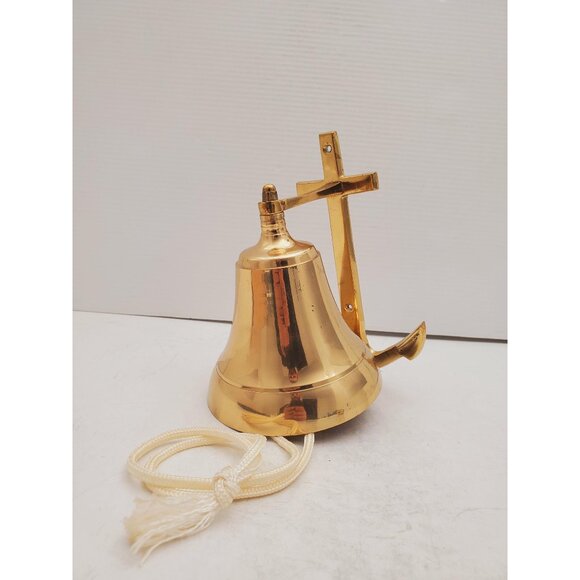 Other - Large Vintage Brass Dinner Ship Bell Anchor Wall Mount Decor
